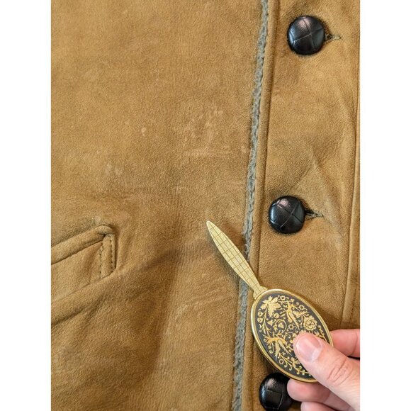 McGreggor Jacket Vintage 70s Brown Sueded Shearling Fur Button Overcoat Men's 42 - Picture 9 of 11
